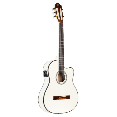 Ortega RCE145WH nylon 6-str. guitar ortega white, eq with tuner, thinline so. spruce top, incl. gigbag