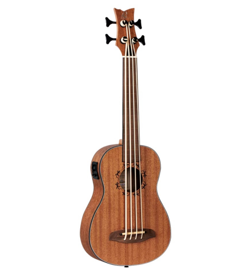 Ortega LIZZY-BSFL-GB ukulele bass 4-str. ortega std mahog.lizard rosette,satin fretl.,magusuke pre,incl.gigb.