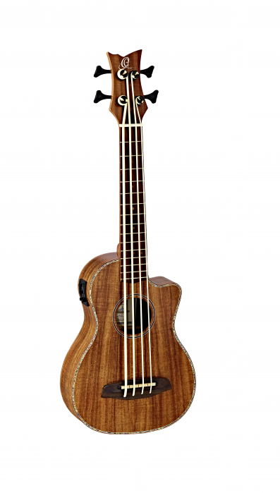 Ortega CAIMAN-BS-GB ukulele bass 4-str. ortega full acacia, fretted, cutaway magusukebass, incl. gigbag