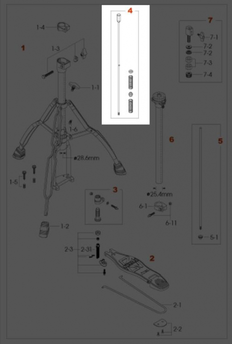 Tama HH75W-4 lower pull rod tama with spring assemlby (hh605)