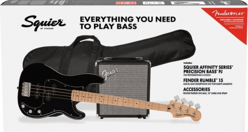 Fender Squier Affinity Precision Bass PJ Pack, Black, Gig Bag, Rumble 15