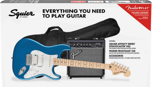Fender Affinity Series Stratocaster HSS, Maple Fingerboard, Lake Placid Blue, gig bag and amplifier 15G