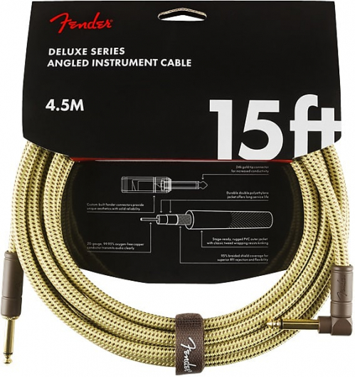 Fender Deluxe Series Instrument Cable, Straight/Angle, 15′