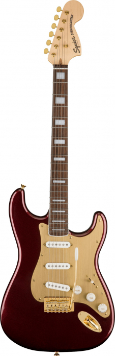 Fender Squier 40th Anniversary Stratocaster Gold Edition Gold Anodized Pickguard LRL Ruby Red Metallic electric guitar