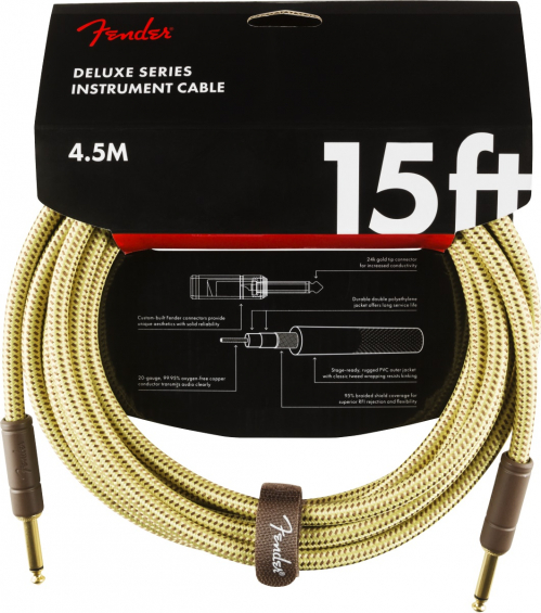 Fender Deluxe Series 15′ Instrument Cable, Straight/Straight, 4.5m