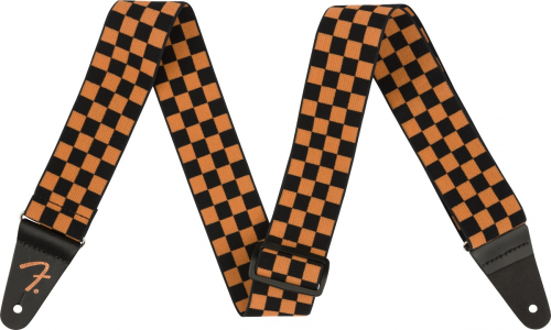 Fender Weighless Checker Strap, Orange/Black guitar strap