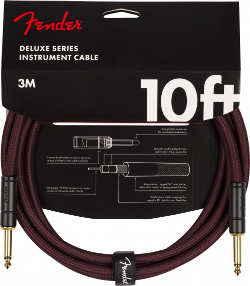 Fender Limited Edition Deluxe Series Tweed Cable, 10′, Oxblood guitar cable