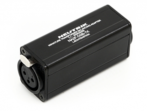 Neutrik NA2F-D0B-TX Miniature transformer balancing adapter, 3 pole XLR female - RCA / phono socket, black coded