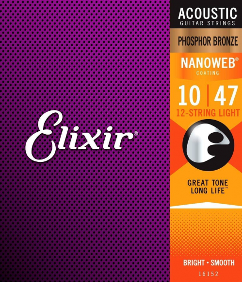 Elixir 16152 Nanoweb Coated Phosphor Bronze 12-String Guitar Strings (10-47)