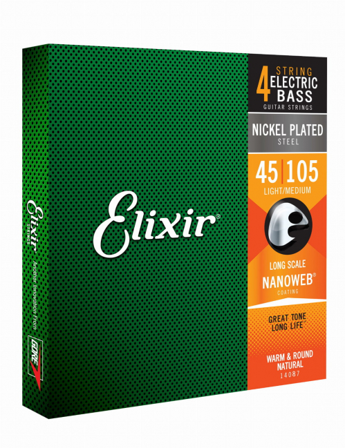 Elixir 14087 Nanoweb Coated Extra Long Scale Bass Guitar Strings (45-105)