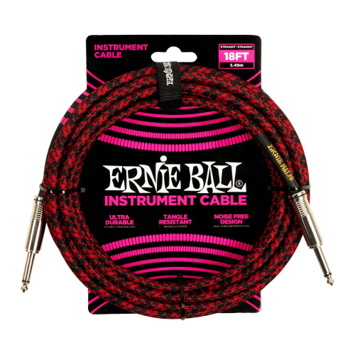 Braided Instrument Cable Straight/Straight 18ft - Red/Black