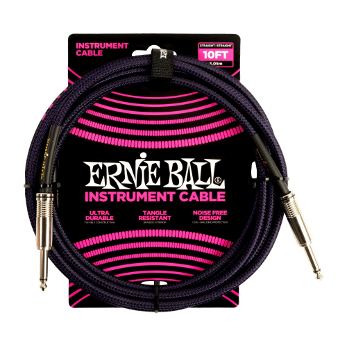 Braided Instrument Cable Straight/Straight 10ft - Purple/Black