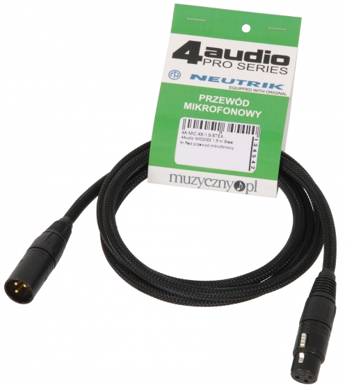 4Audio MIC2022 1.5m microphone cable Stealth Black XLR - XLR (Neutrik, gold plated)