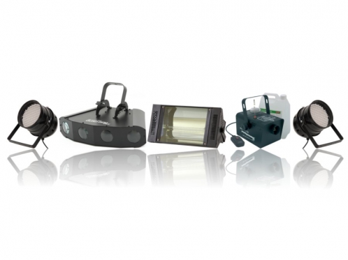 AmericanDJ / Flash / JEM - music set Epsilon - lighting set - 2 x PAR64 LED, ADJ Quad GEM DMX, Strobo 1000W, ADJ FOGSTORM 700 smoke machine, Jem Regular smoke fluid 5l