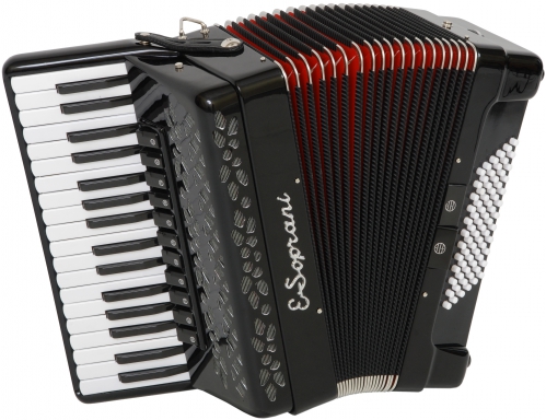 E.Soprani 744 KK 34/4/11 72/4/4 Musette accordion (black, red bellow)