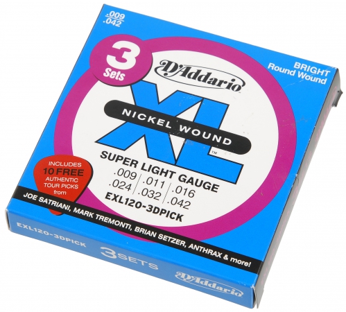 D′Addario EXL 120 3-pack + picks electric guirtar strings