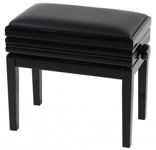 Grenada BG 5 piano bench, black gloss, black leather upholstery