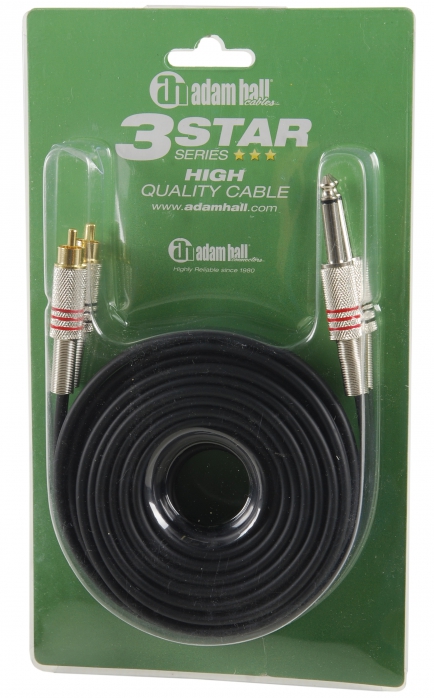 Adam Hall 3 Star Series - Audio Cable 2 x RCA male to 2 x 6.3 mm Jack mono 6 m