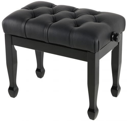 Polonez B3 piano bench Lux, black gloss, black leather upholstery, quilted