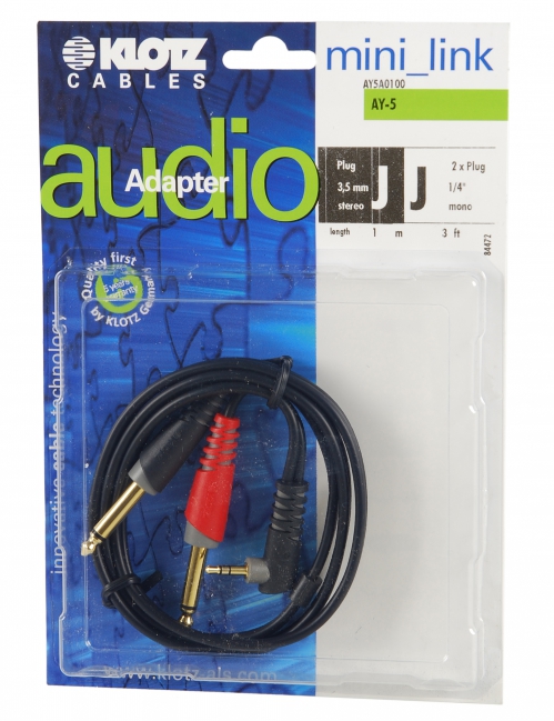 Klotz AY5 A0100 mini TRS angled/2xTS 1m audio cable