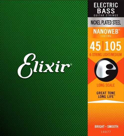 Elixir Nickel Plated Steel 4-String Medium/Long Scale bass guitar strings 45-105