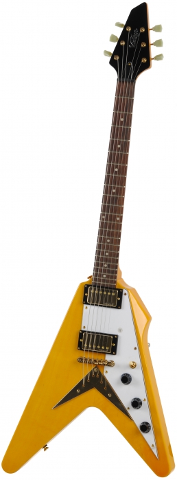 Vintage V60TA electric guitar Flying V Trans Amber