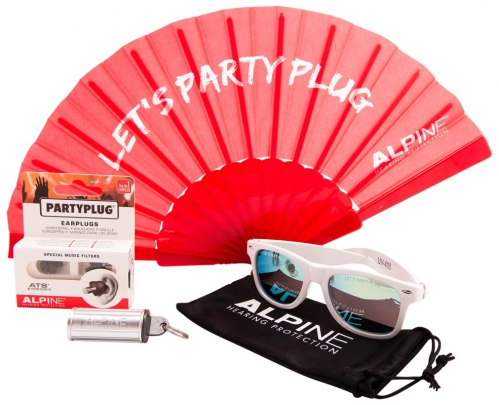 Alpine PartyPlug earplugs with accessories (glasses & fan)