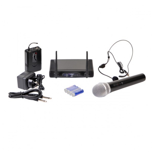 Karsect WR-9D/HT-15/PT-15 wireless microphone system with handheld and headworn microphones